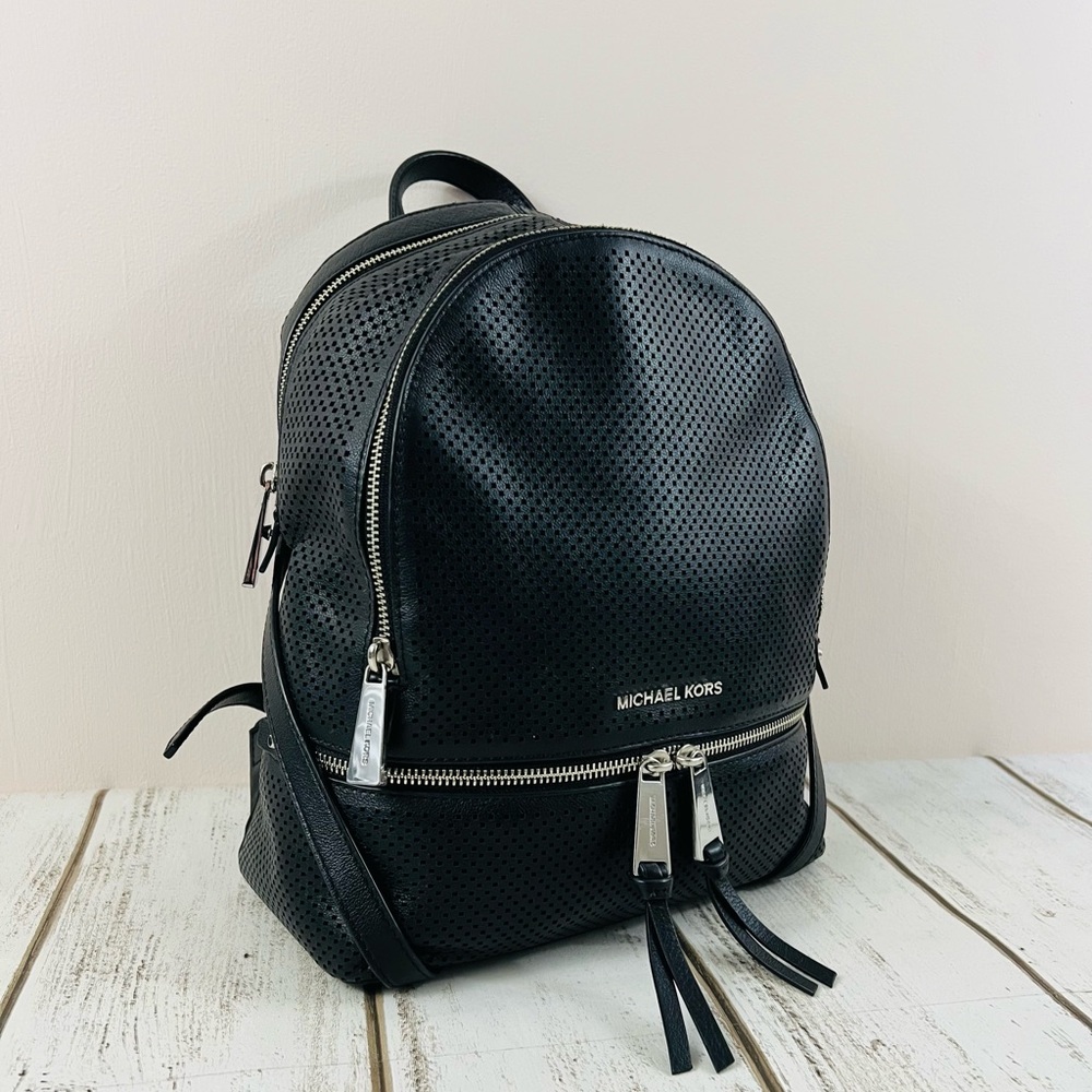 Michael Kors Black Leather Medium Backpack - Picture 3 of 11